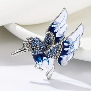 Blue and Silver Bird Brooch, Hummingbird Brooch, Mockingjay Brooch